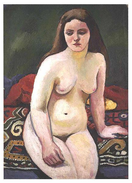 August Macke Female nude at a knited carpet